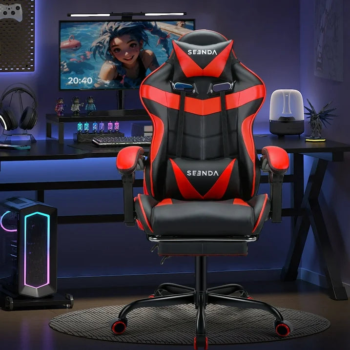 GCE-10 - Gaming Chair with Footrest and Lumbar Support - SEENDA GCE-10 - Gaming Chair with Footrest and Lumbar Support - SEENDA
