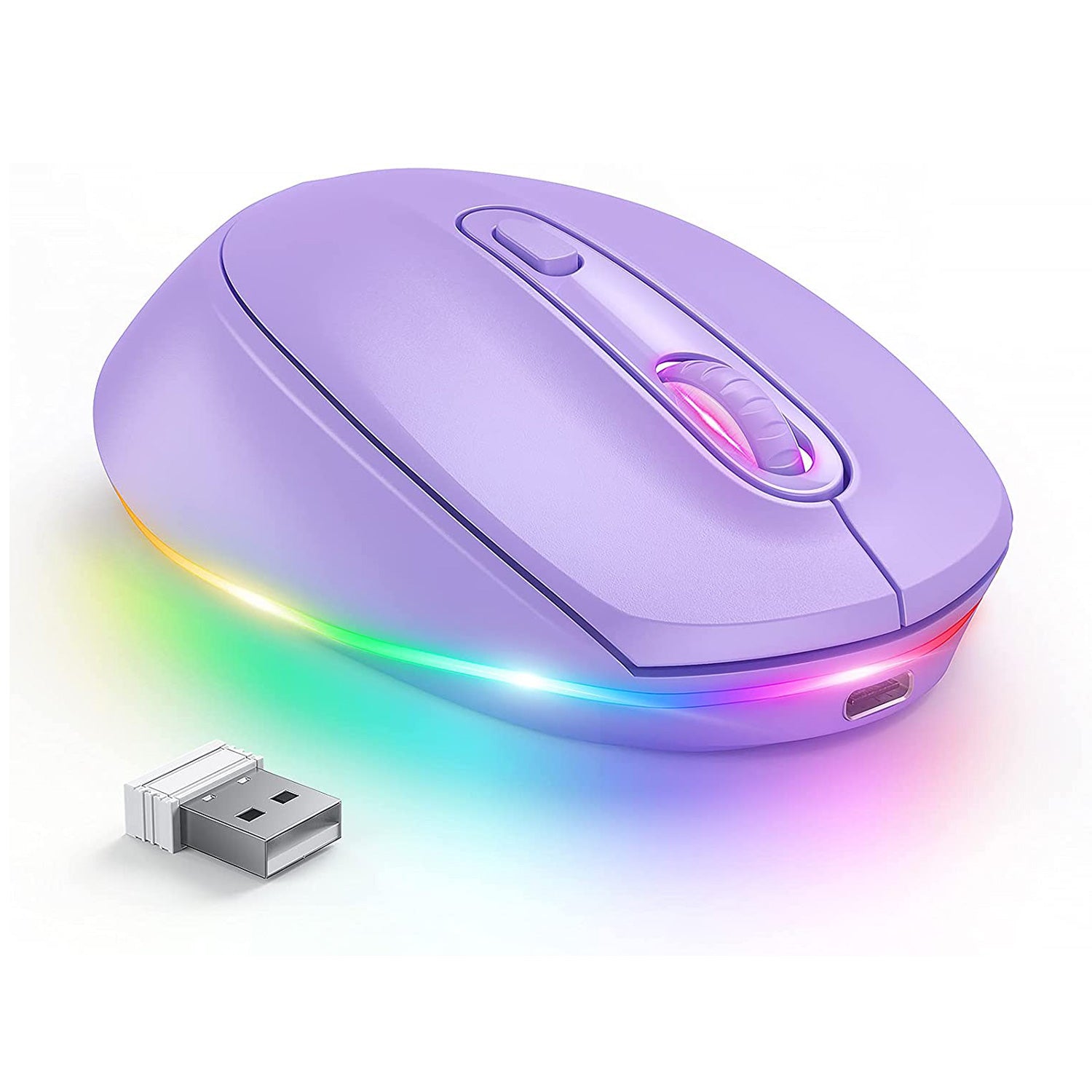 Wireless Mouse Rechargeable LED Rainbow Light Up for Computer