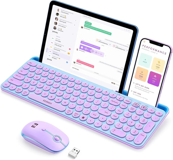 SEENDA CTU-301 Multi-Device Bluetooth+2.4G Wireless Keyboard Mouse.Tablets and cell phones are inserted into special slots in the keyboard, thus acting as monitors.