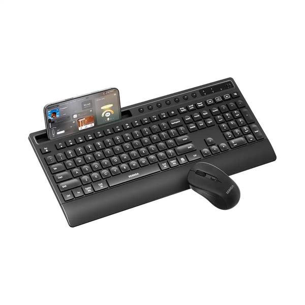 SEENDA COE201 Bluetooth Keyboard and Mouse Combo, Multi-Device Ergonomic Quiet Full Size with Phone/Tablet Holder