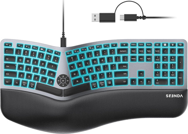 SEENDA KUW01 | 7-Color Backlit Wired Ergonomic Keyboard