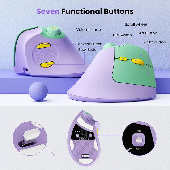 Seenda Mouse Verticale Ricaricabile - Ergonomico Con Controllo Volume, Doppia Connessione Bluetooth/USB - Foto 9