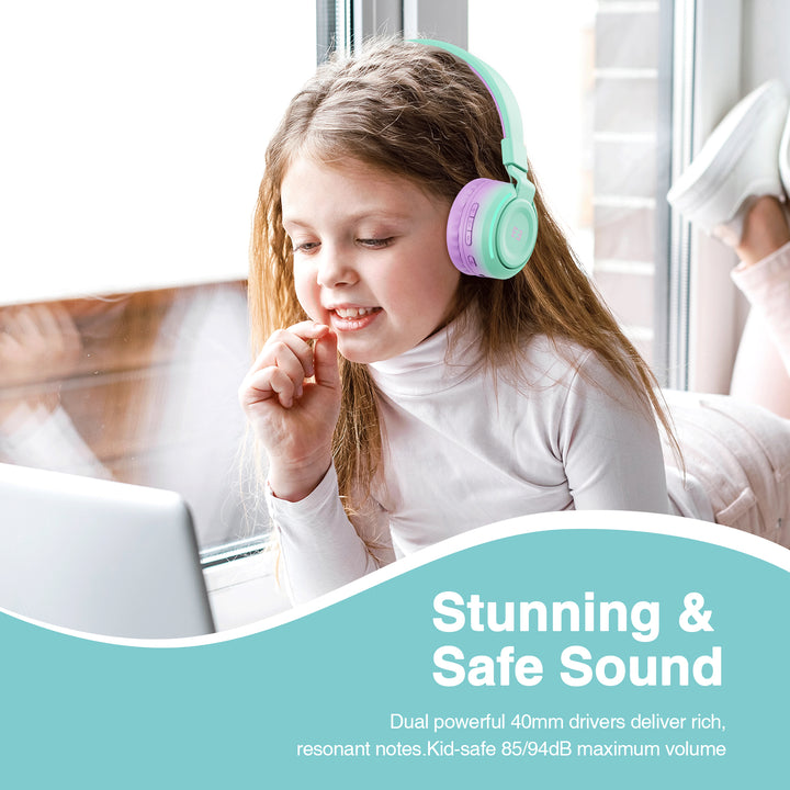 Stunning & Safe Sound
Dual powerful 40mm drivers deliver rich.
resonant notes.Kid-safe 85/94dB maximum volume